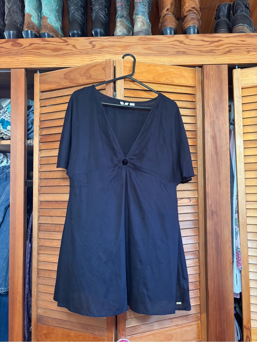 Roxy Black V-Neck Knot-Front Short Sleeve Cover Up